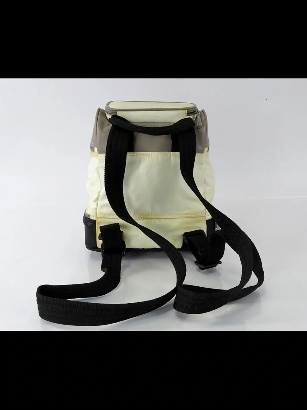 CHANEL Cream, Taupe & Black Nylon Crossbody Backpack
